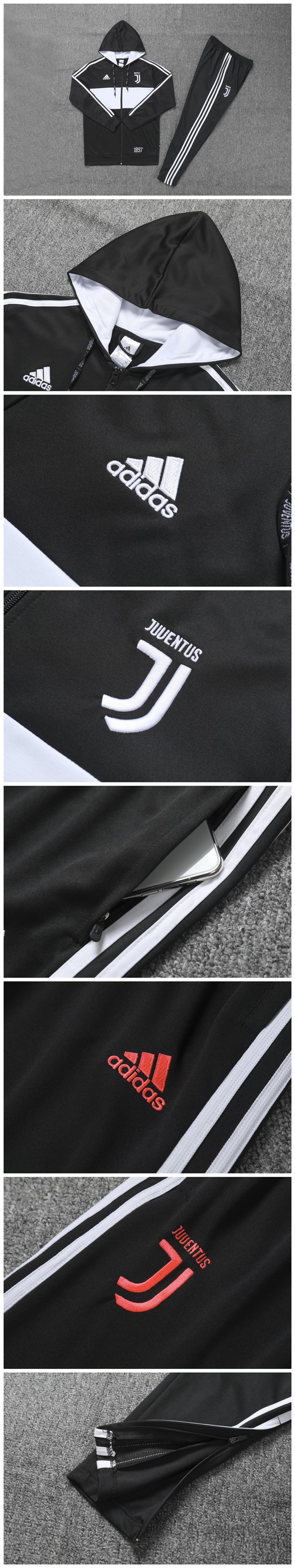 Juventus 2019-20 Black&White Hoody Training Kit - Click Image to Close